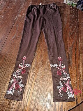 6 Tracy Porter Brown Metallic Floral Elastic Waist Skinny Stretch Pull On Pants